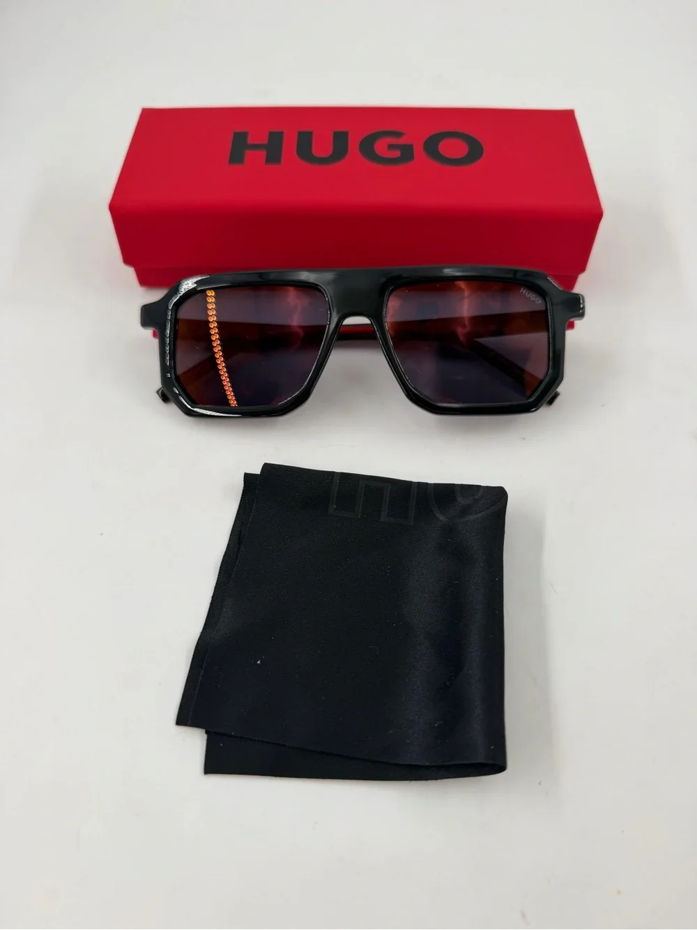 Hugo Boss Men’s HG 1312/S Black Red Rectangular Sunglasses 53 17 145